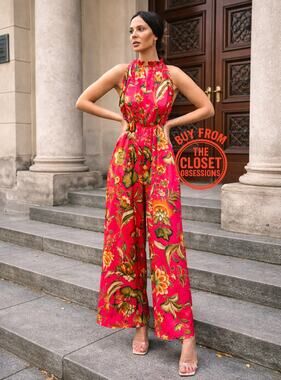 ZARA Floral Wide Leg Jumpsuit NWT Tropical Resort Vacation Halter Size M